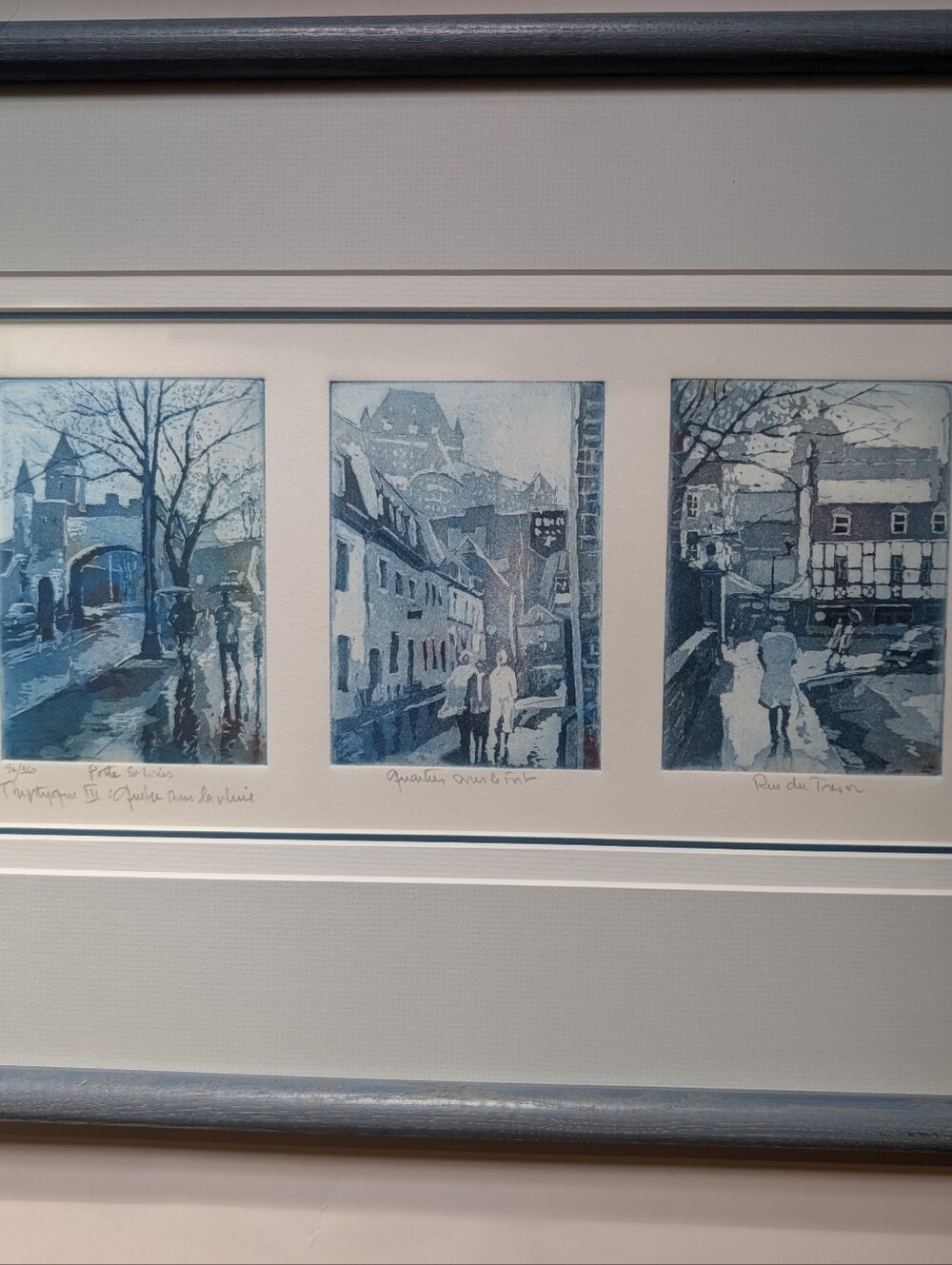 Alain Lacaze Signed Etching Triptych Quebec Ballade Sous La Pluie Framed 96/350